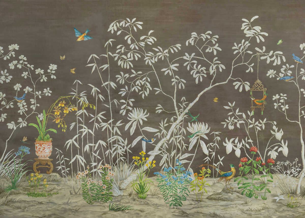 Jardin Yili Mural - Chocolate - BRUNSCHWIG & FILS Wallpaper