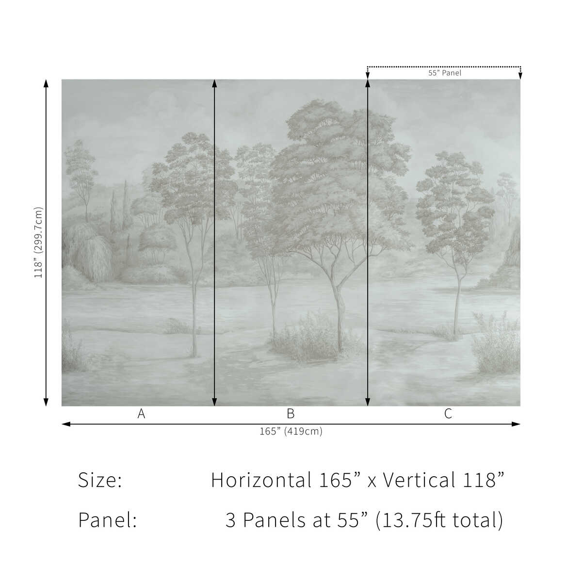 Arbres Mural - Neutral - BRUNSCHWIG & FILS Wallpaper