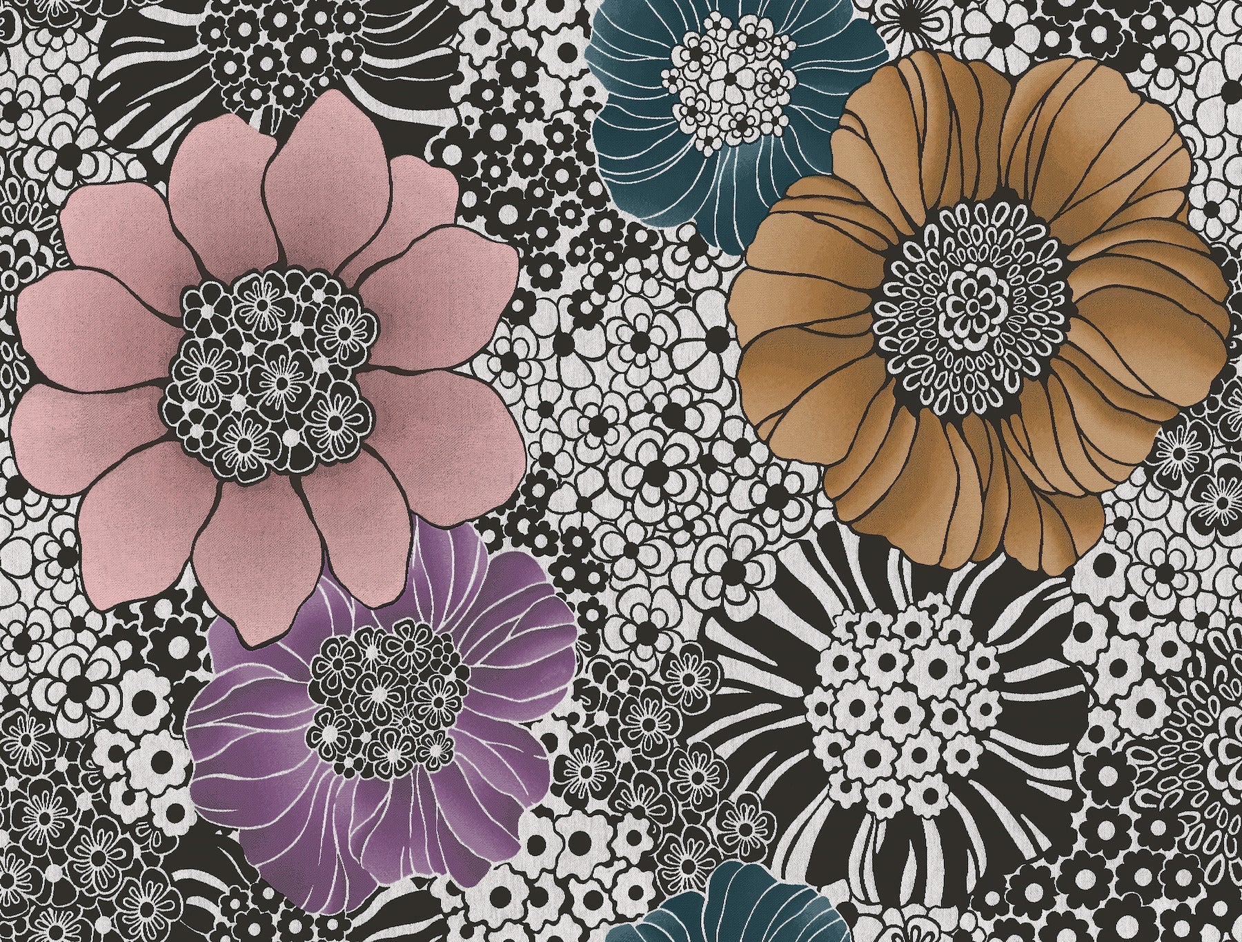 Anemones Wallpaper - Black - York Wallcoverings - PSW1638RL
