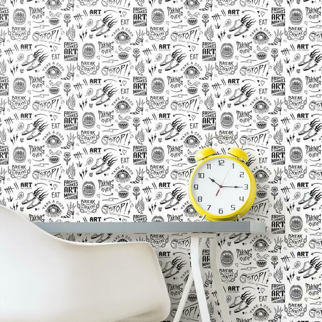 disney-cruella-graffiti-peel-stick-wallpaper-white-york-wallcoverings-rmk12125rl