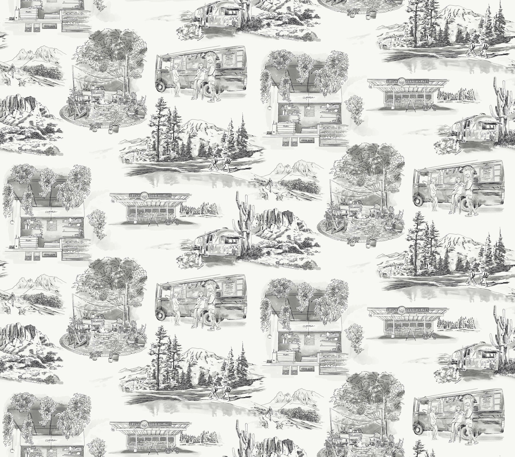 Modern Vista Toile Wallpaper - Black - York Wallcoverings - RT7861