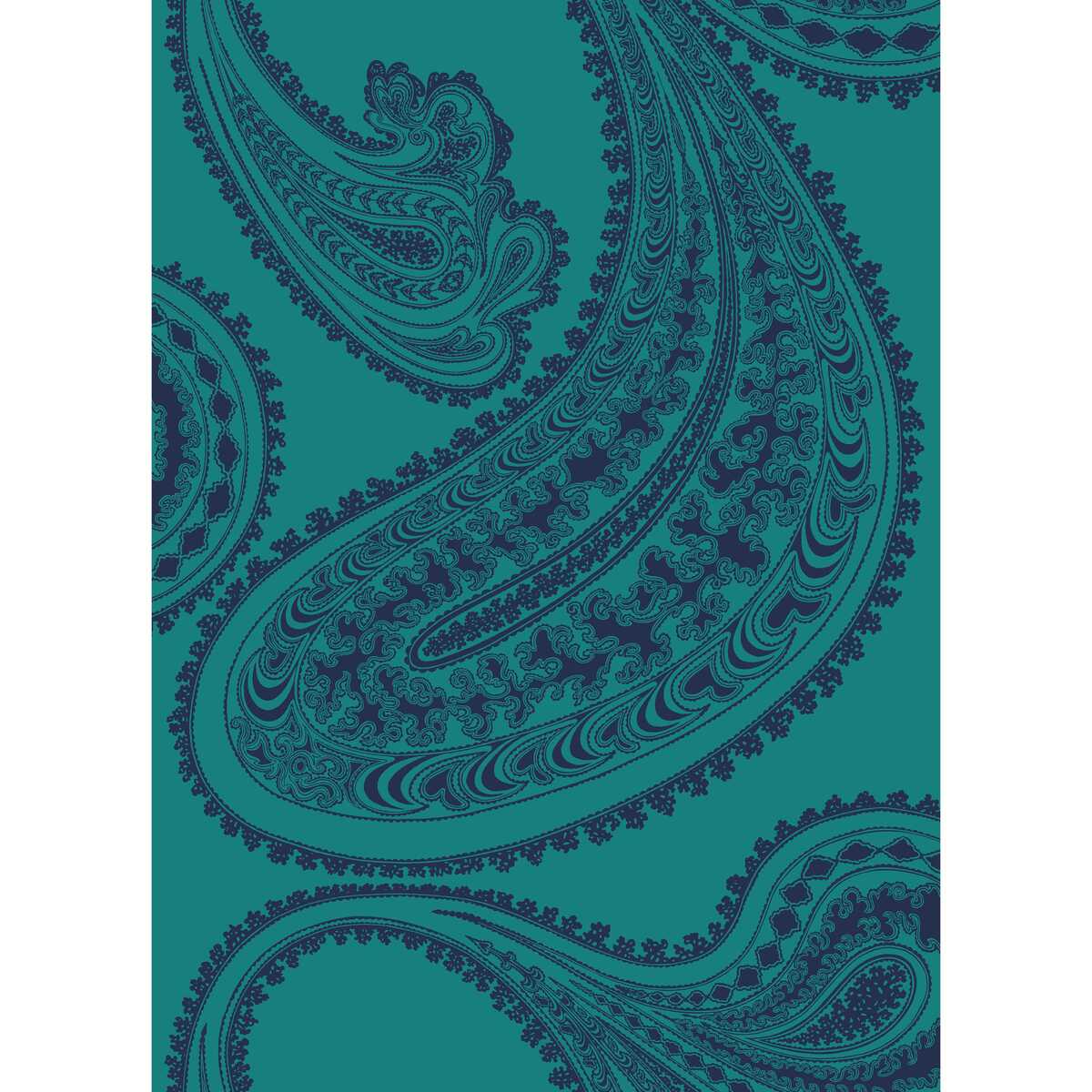 Rajapur Fabric Print - Ink On Petrol - COLE & SON Tela