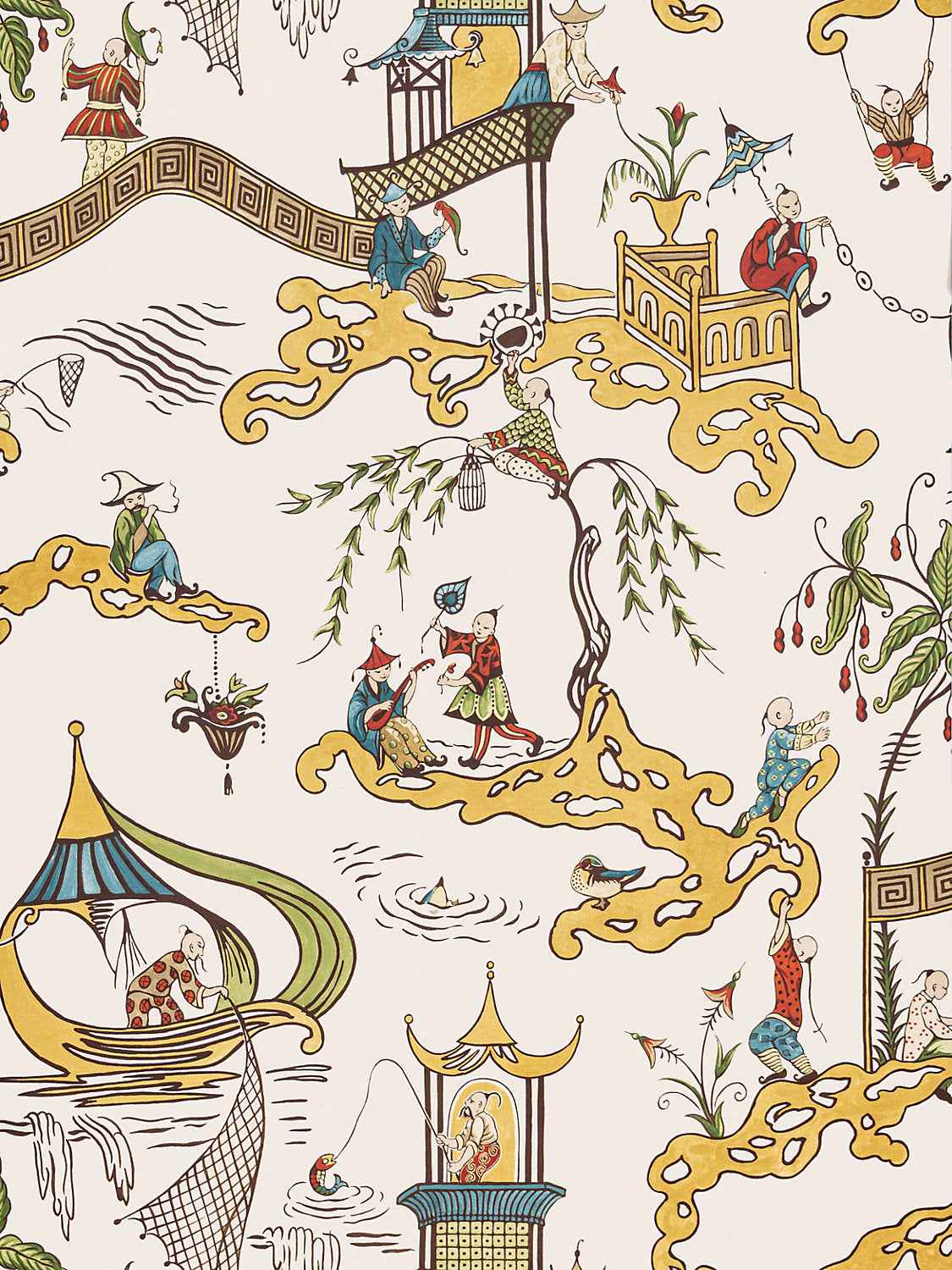 Ping - Wallcovering - Cream Multi by Scalamandre Wallpaper