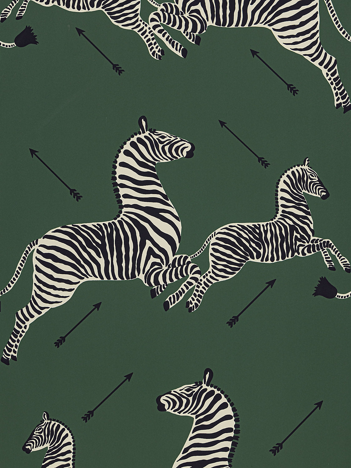 Zebras - Wallpaper - Trimmed - Serengeti Green - Scalamandre Wallpaper