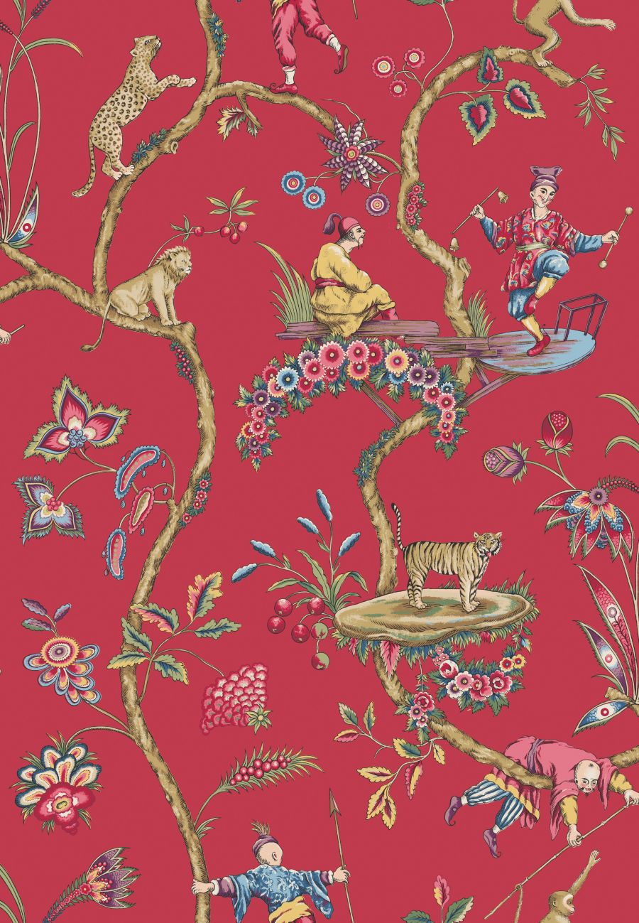 Chinoise Exotique wallpaper in Tomato by Scalamandré - Scalamandre Wallpaper