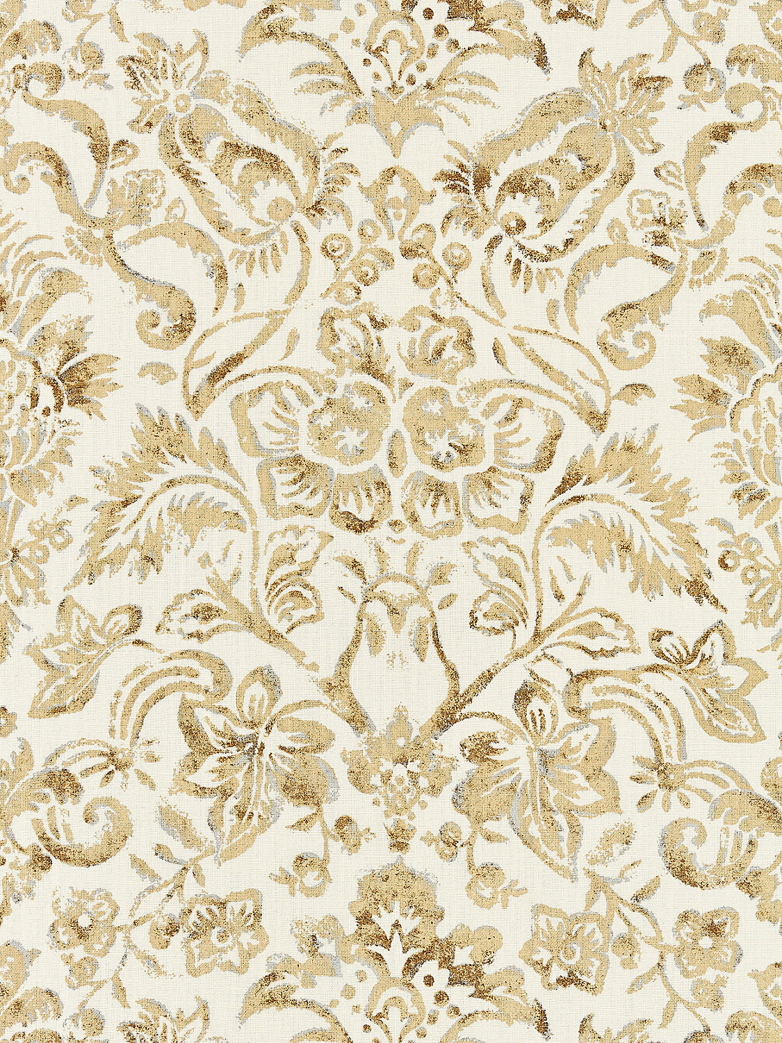 Mansfield Damask Print - Ivory & Burnished Gold - Scalamandre Fabric