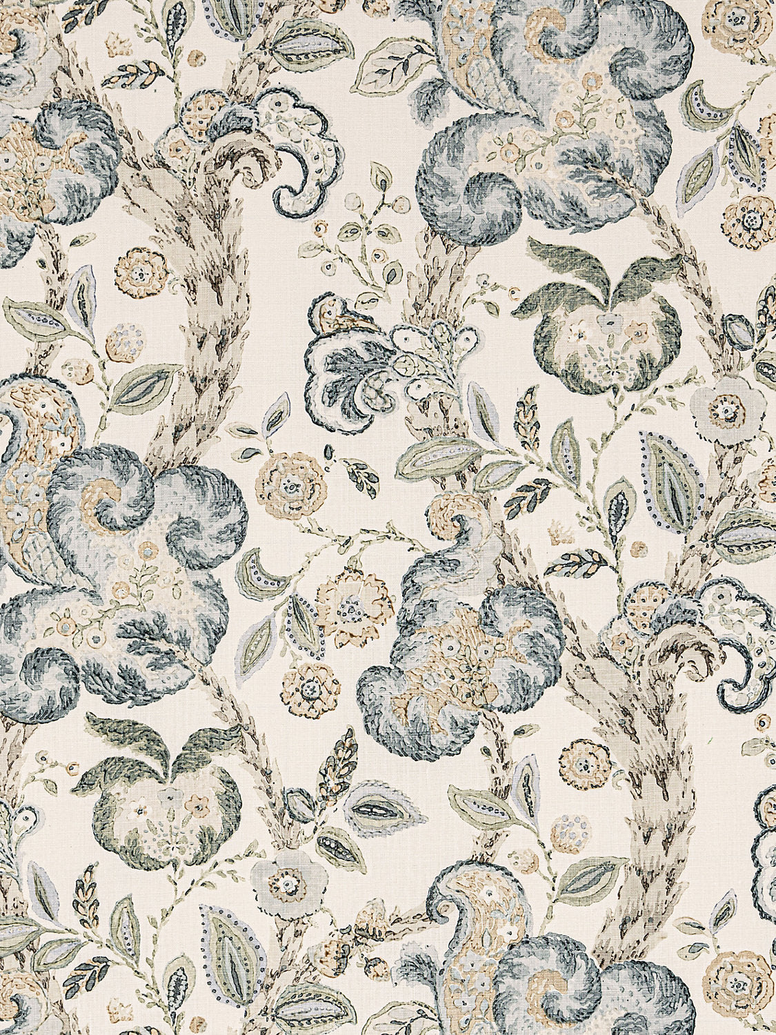 Cumbria Hand Block Print - Aquamarine On Ivory - Scalamandre Fabric