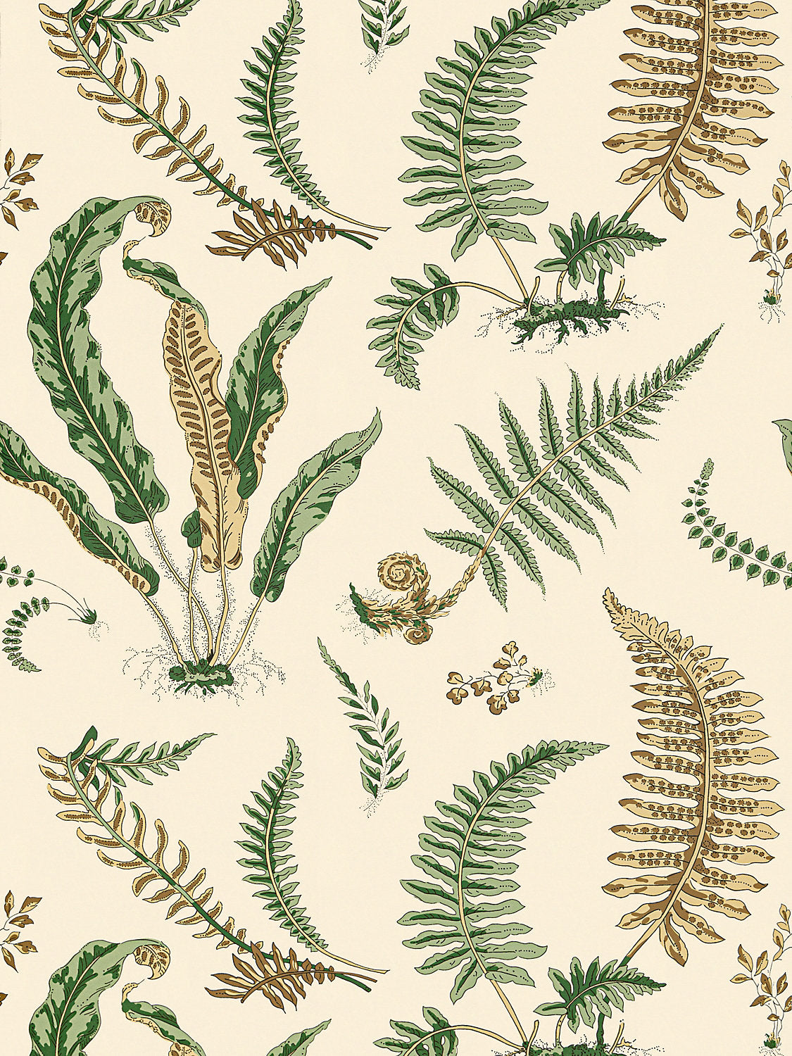 Elsie De Wolfe Wallcovering - Greens On Off-White - Scalamandre Wallpaper