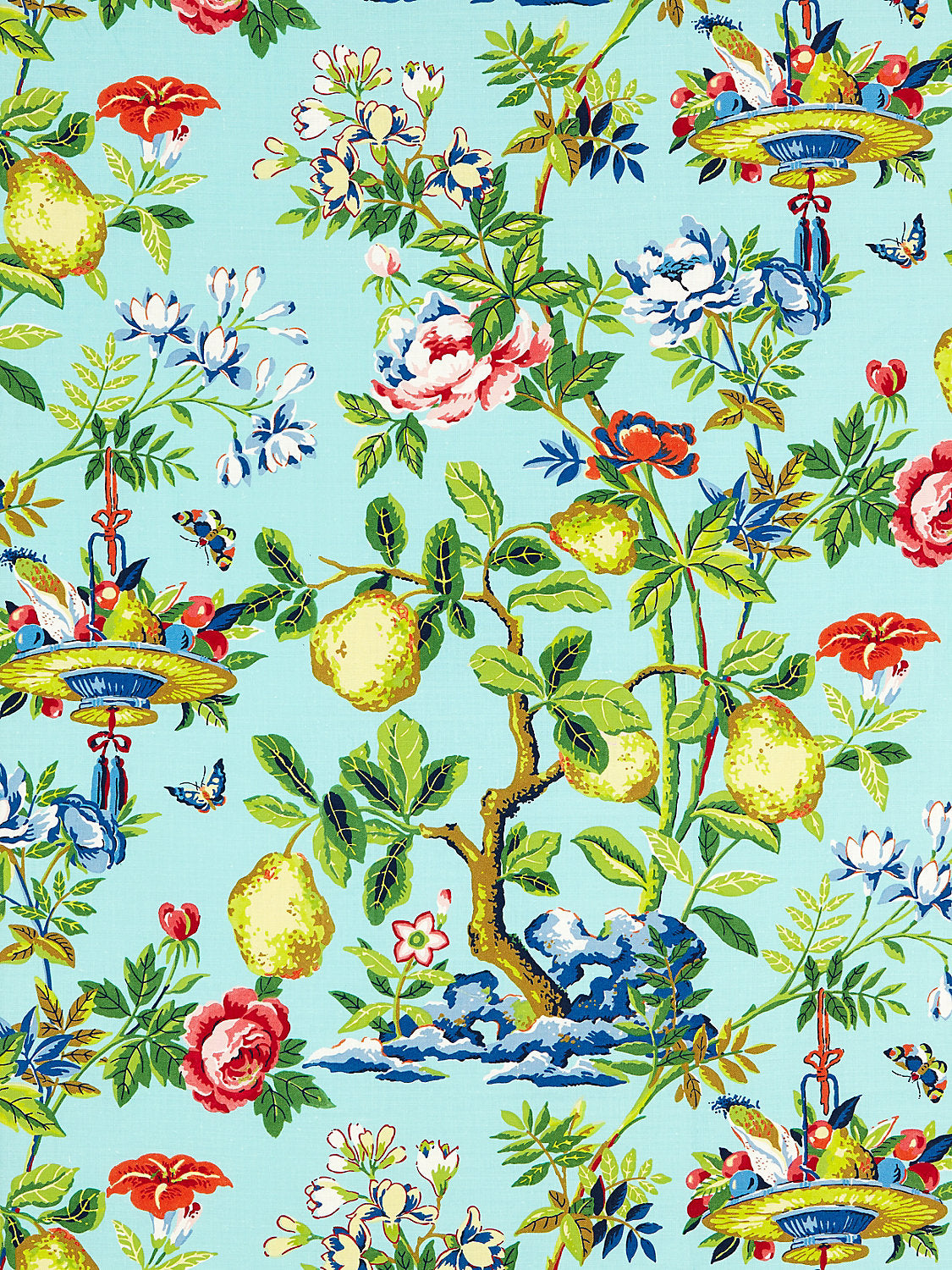 Shantung Garden Cotton Print - Aquamarine - Scalamandre Fabric