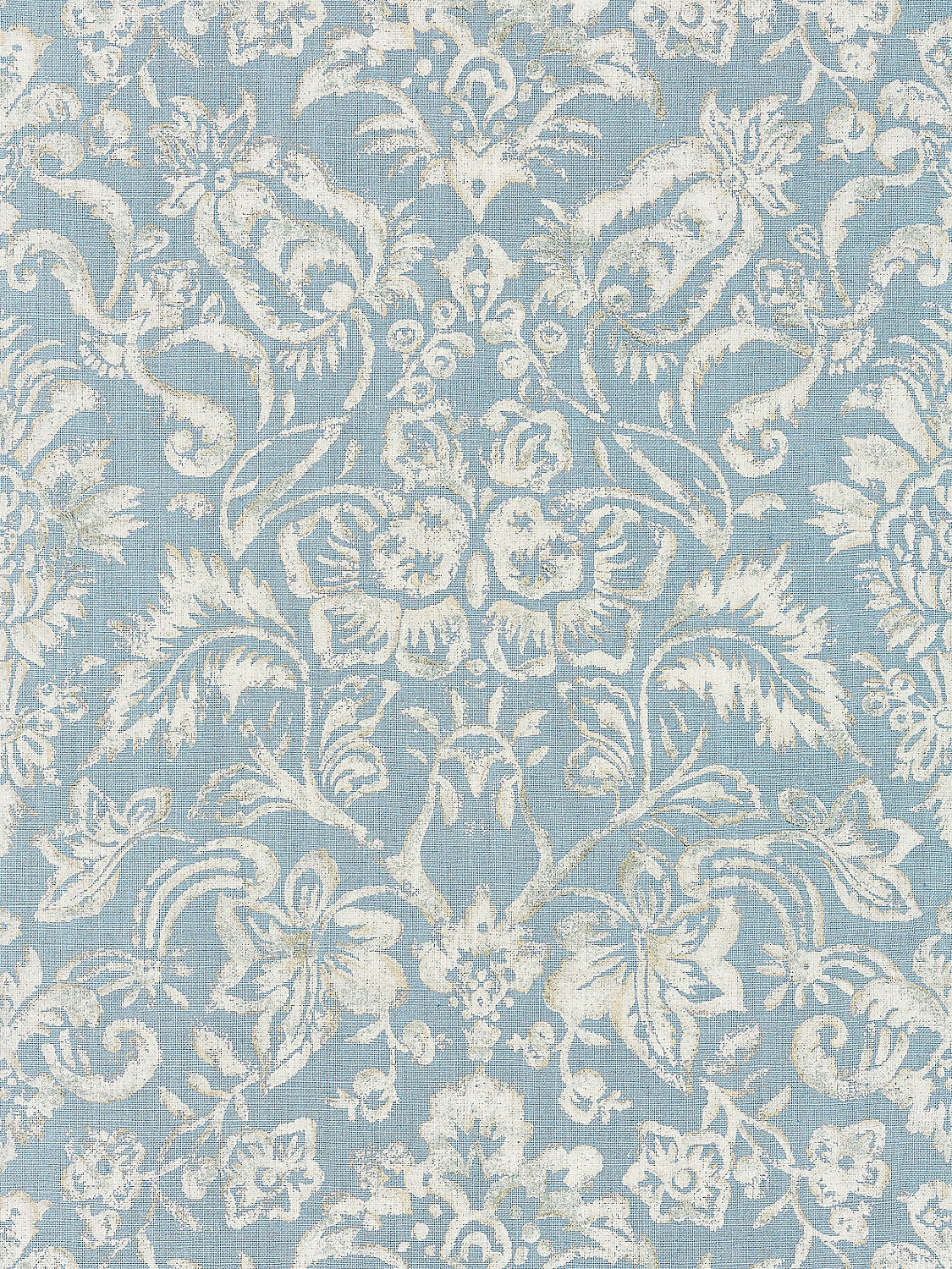 Mansfield Damask Print - Bluestone & Silver - Scalamandre Fabric