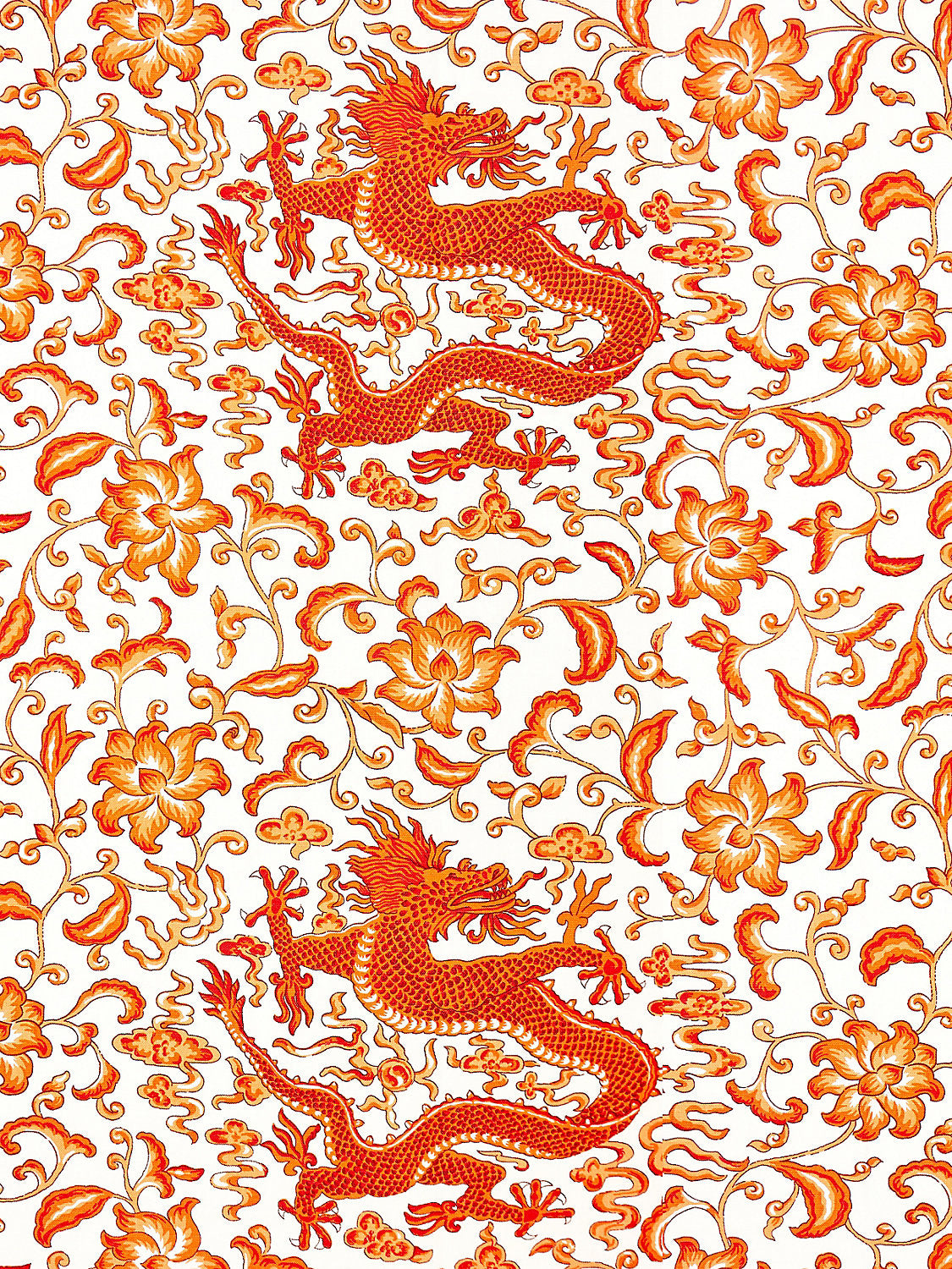 Chi'En Dragon Linen Print - Persimmon - Scalamandre Fabric