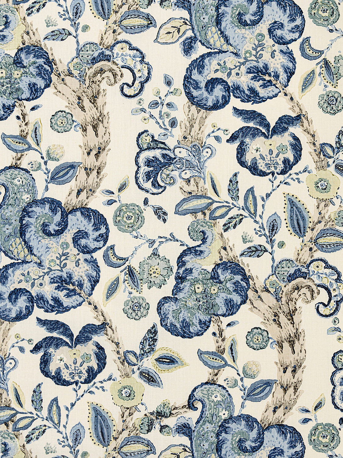 Cumbria Hand Block Print - China Blue On Ivory - Scalamandre Fabric