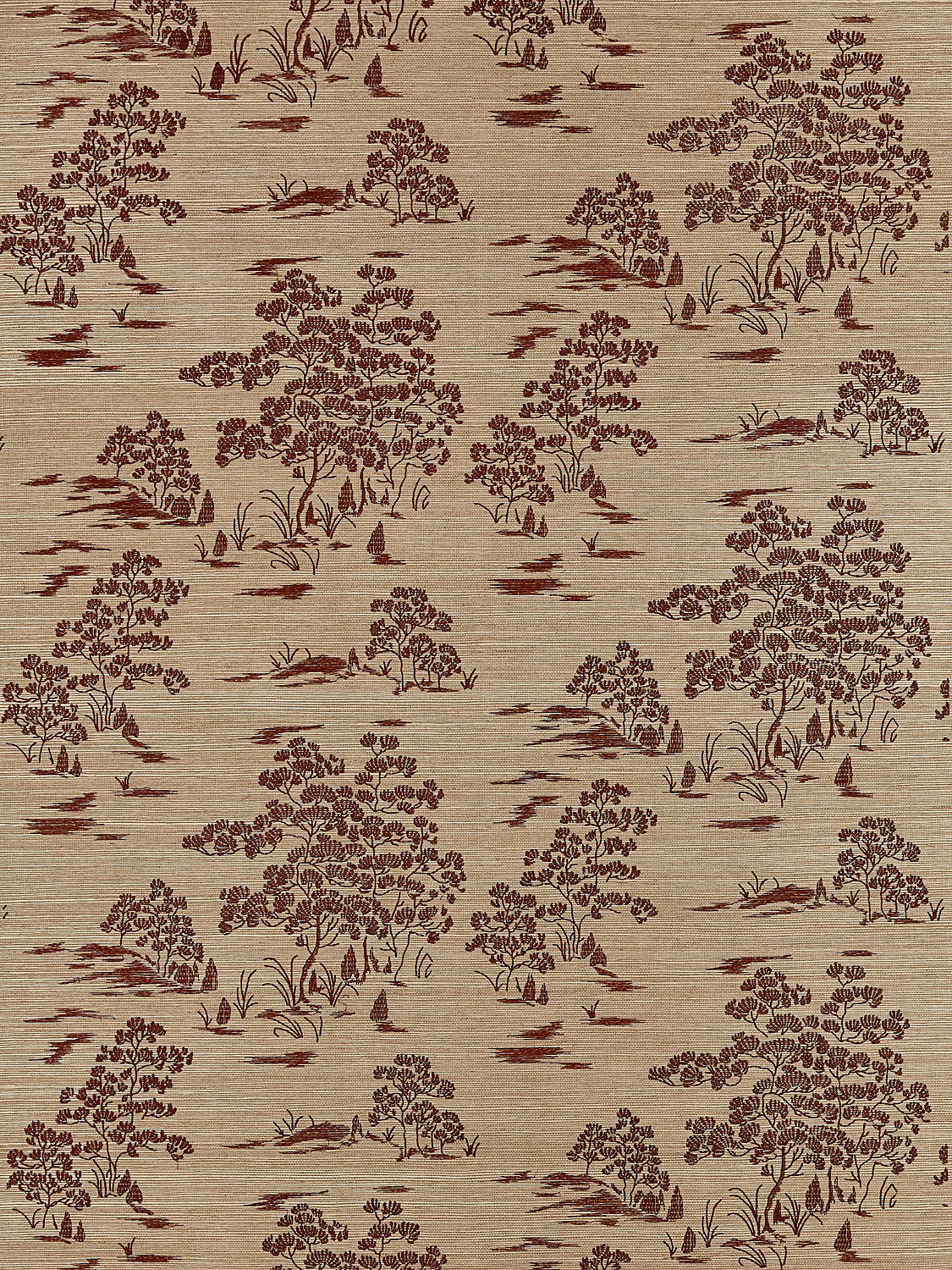 Katsura Embroidered Toile - Terra - Scalamandre Wallpaper
