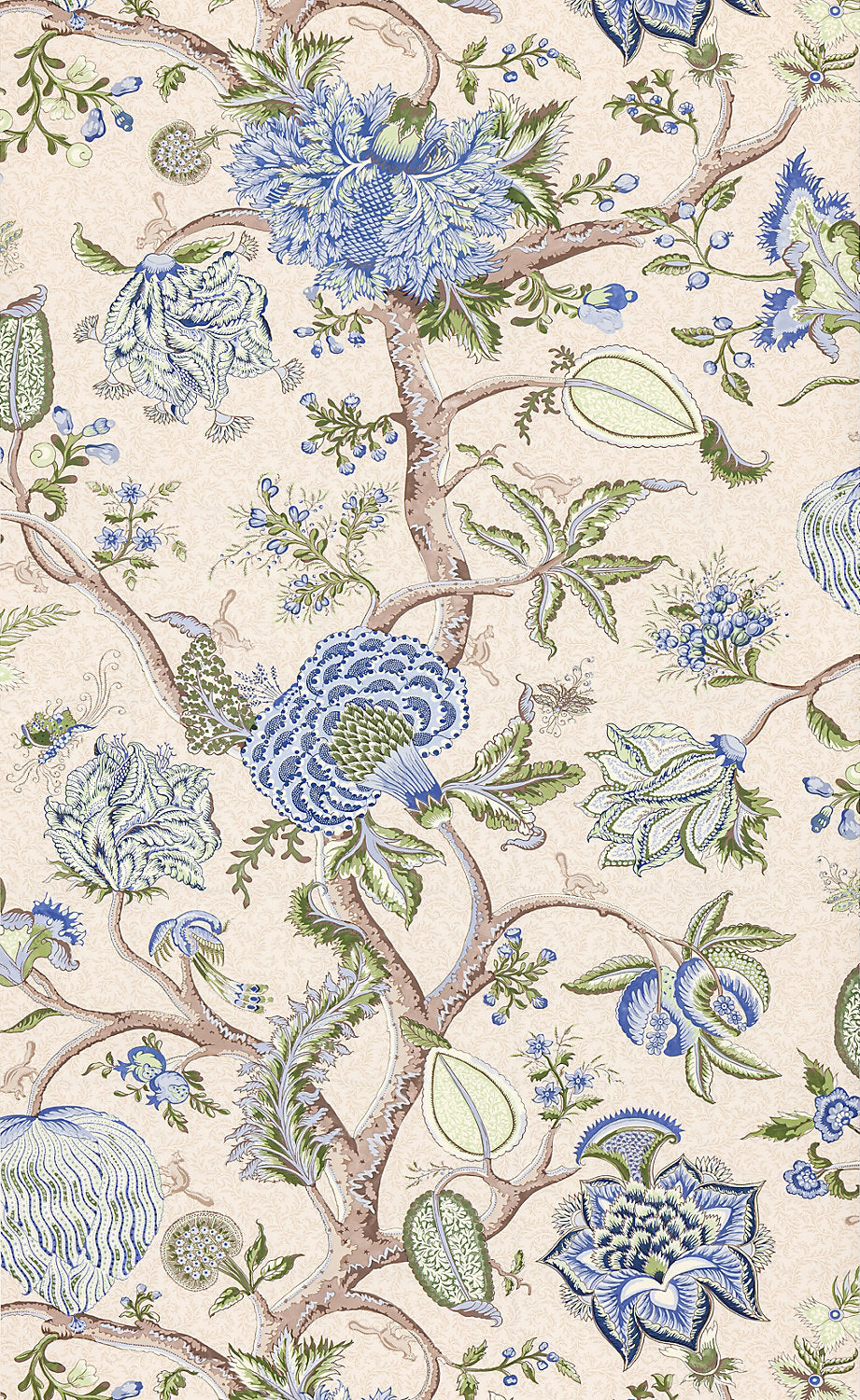 Pondicherry Wallcovering - Blue Green On Cream Fern