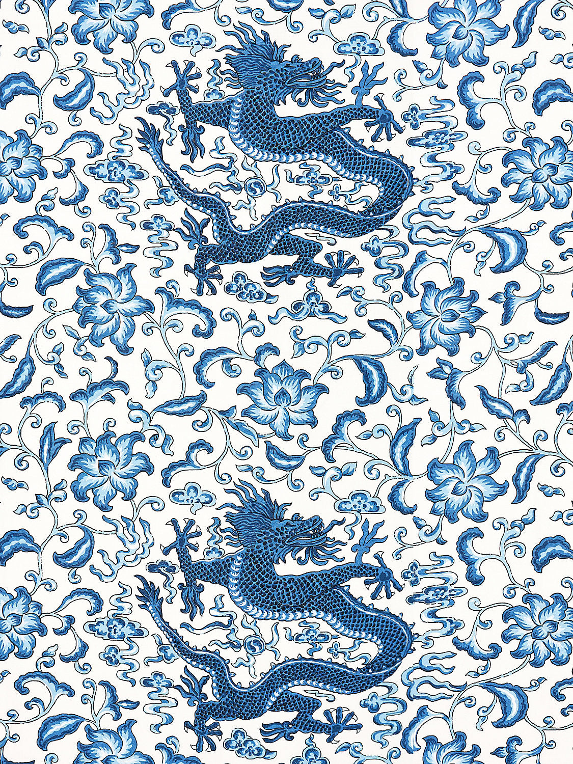 Chi'En Dragon Linen Print - Indigo - Scalamandre Fabric