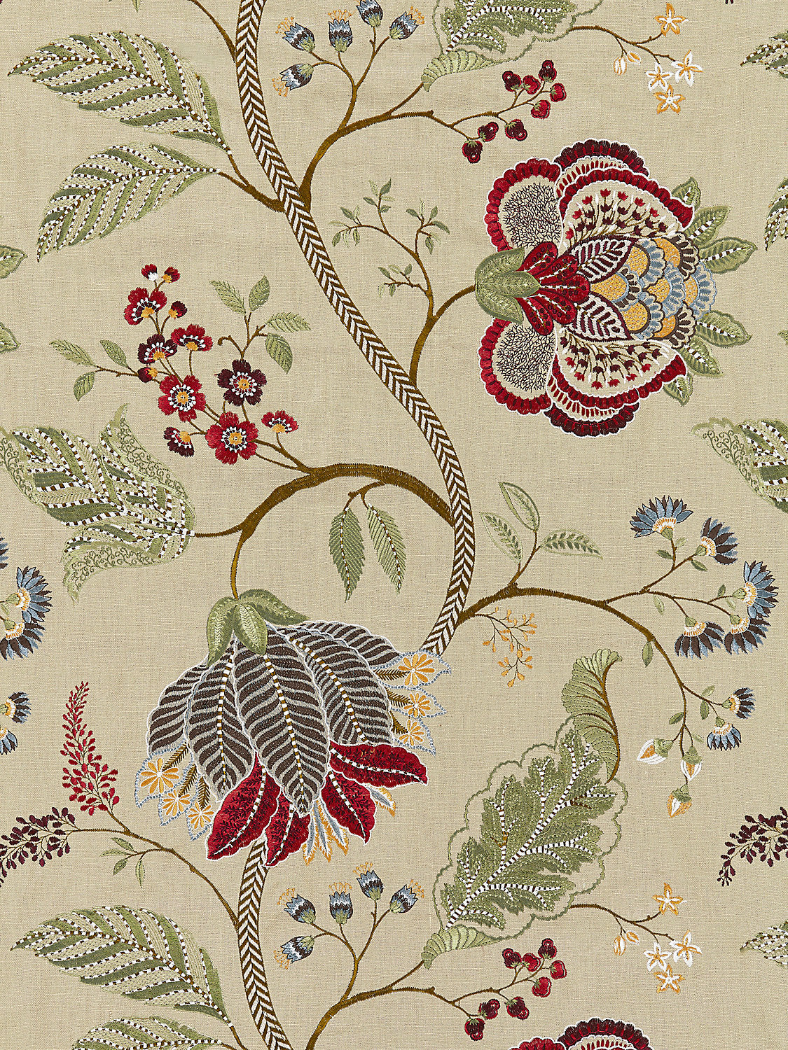 Palampore Embroidery - Cinnamon - Scalamandre Fabric