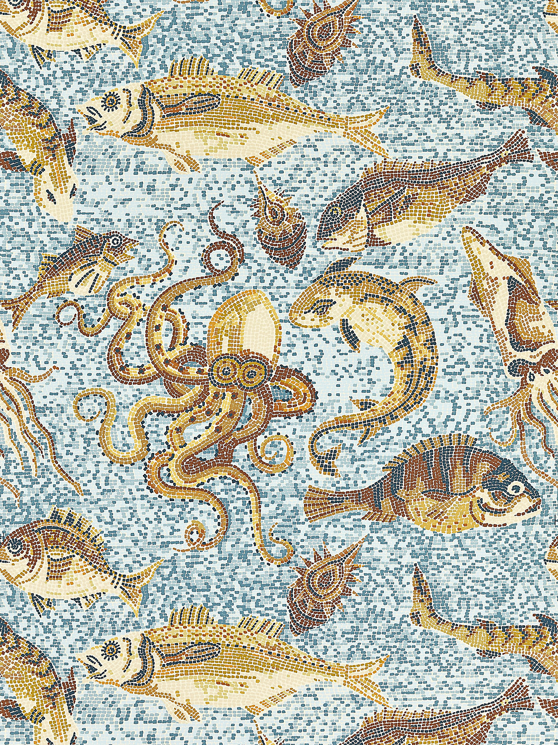 Mikonos - Ochres & Aqua - Scalamandre Wallpaper