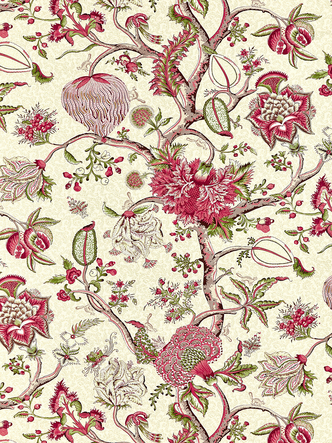 Pondicherry Cotton Print - Turkey Red On Lime