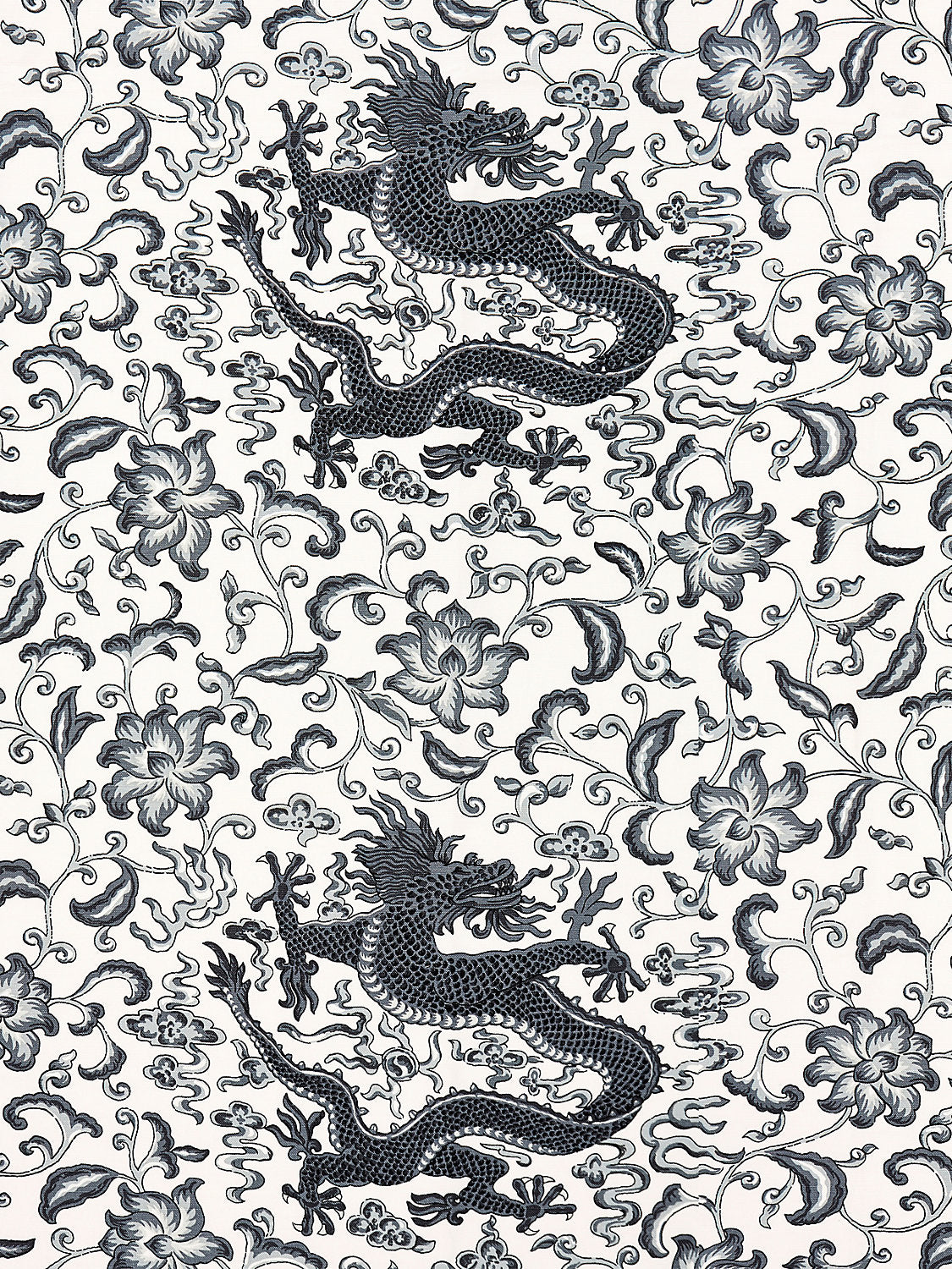Chi'En Dragon Linen Print - Charcoal - Scalamandre Fabric