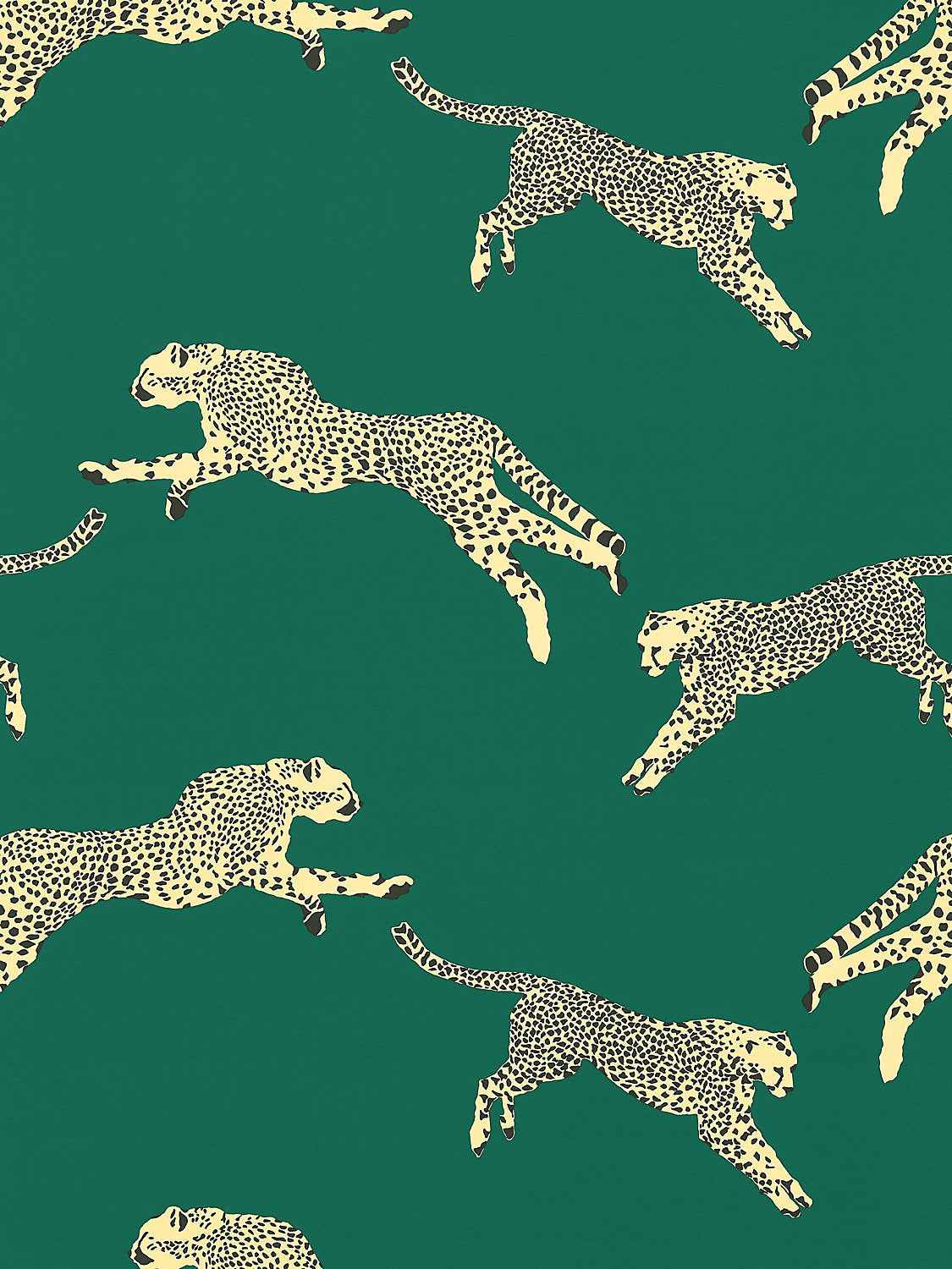 Leaping Cheetah Cotton Print - Evergreen by Scalamandre Fabric - Scalamandre Fabric