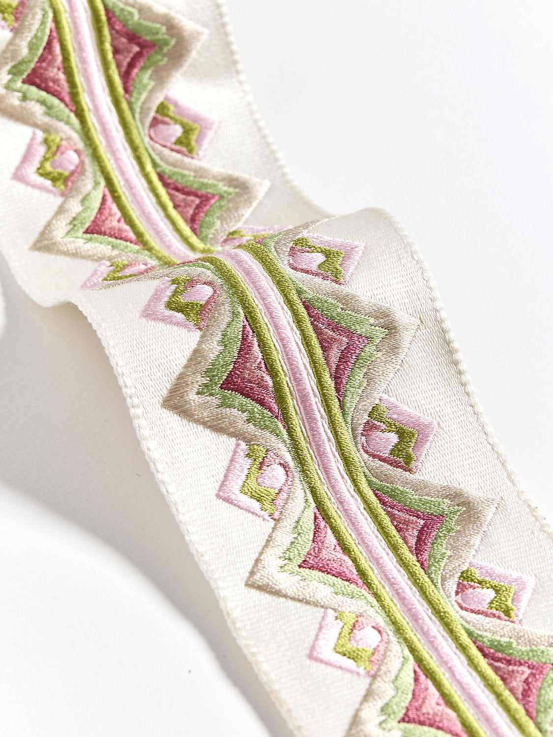 Flamme Embroidered Tape - Pink And Green - Scalamandre Trim