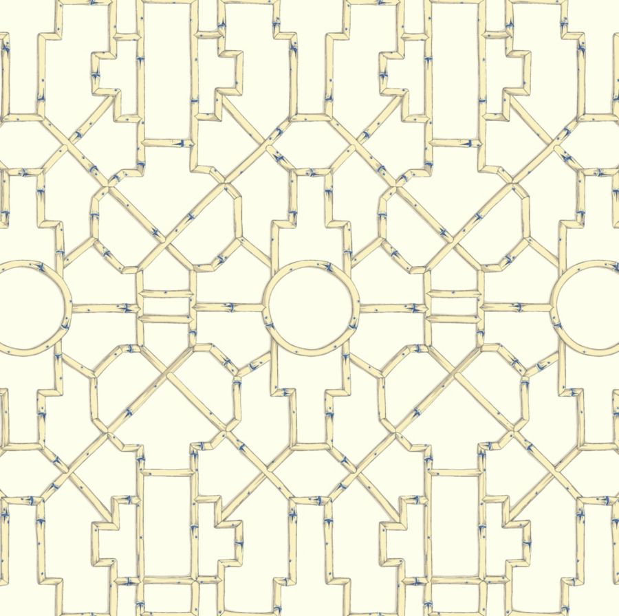 Baldwin Bamboo wallpaper in Linen and Blue On Ecru by Scalamandré - Scalamandre Wallpaper