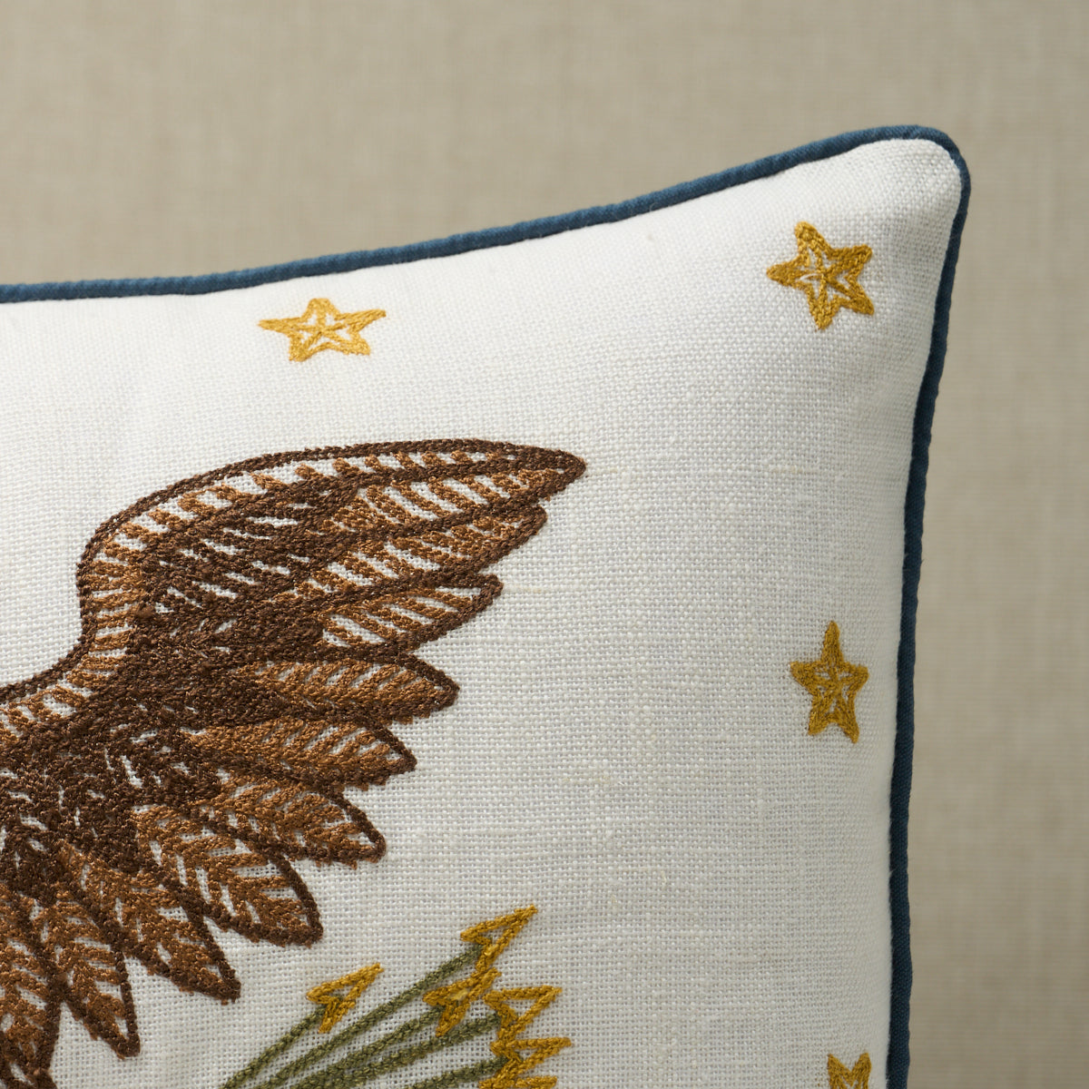 Embroidered Eagle Pillow in Ivory by Schumacher - view 3 - Schumacher Pillow
