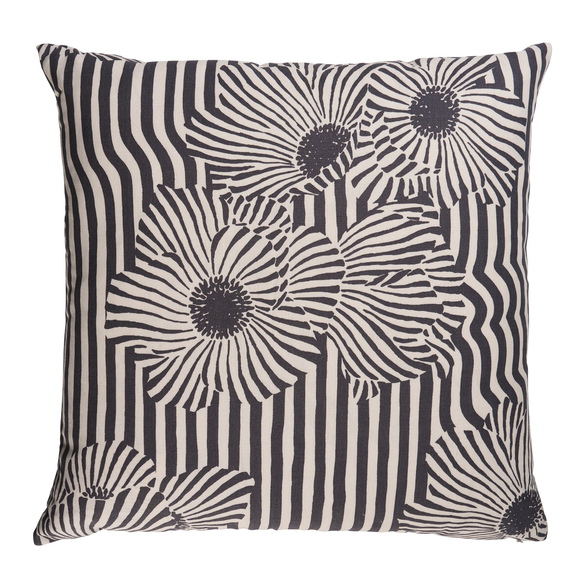 Schumacher Chaney Floral Stripe Pillow pillow in Carbon, 22" x 22" - Schumacher Pillow