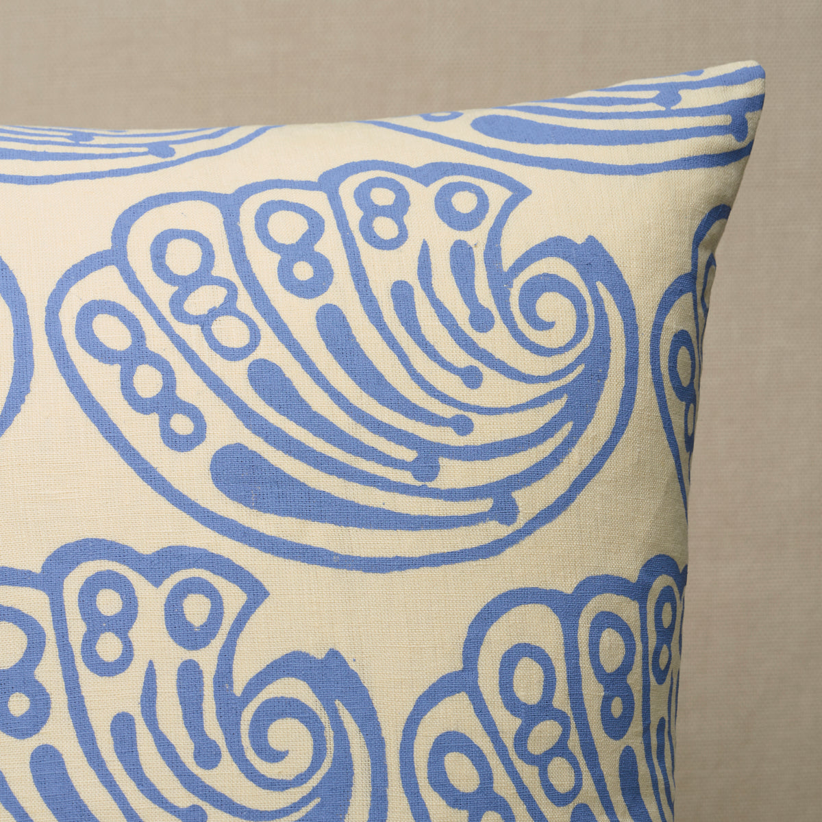 Schumacher Ramsgate Hand Block Pillow pillow in French Blue, 20" x 20" view 2 - Schumacher Pillow