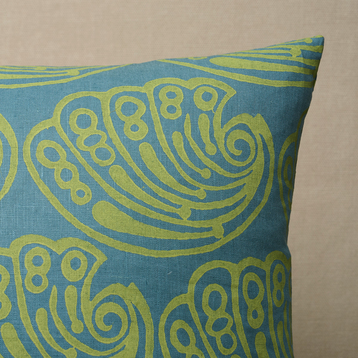Schumacher Ramsgate Hand Block Pillow pillow in Seaweed, 20" x 20" view 2 - Schumacher Pillow