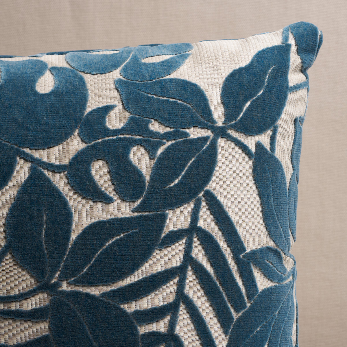 Schumacher Miramar I/O Velvet Pillow pillow in Cadet, 22" x 22" view 2 - Schumacher Pillow