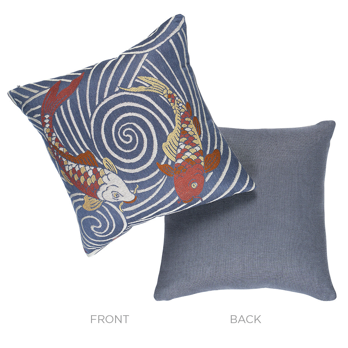Schumacher Koi Fish Pillow pillow in Indigo, 20" x 20" view 3 - Schumacher Pillow