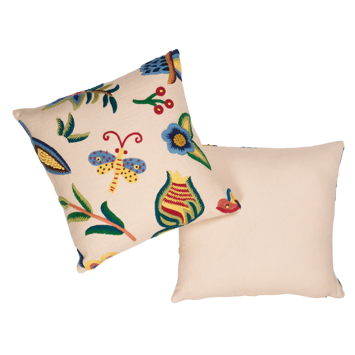 Spotswood Crewel Pillow B in Paradise by Schumacher - view 3 - Schumacher Pillow