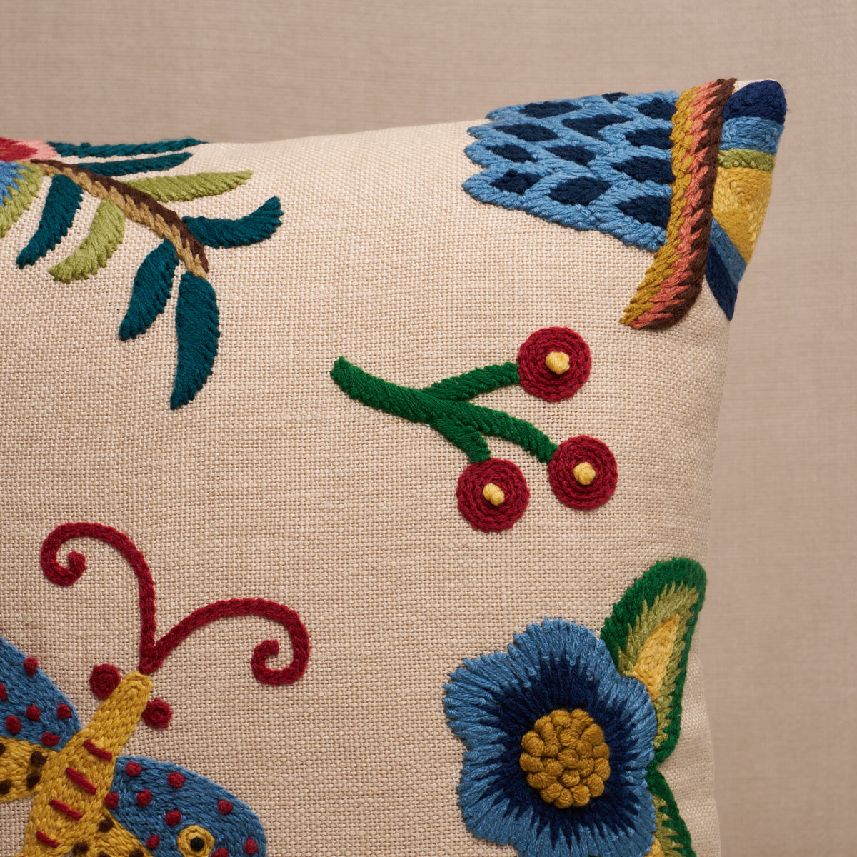 Spotswood Crewel Pillow B in Paradise by Schumacher - view 4 - Schumacher Pillow