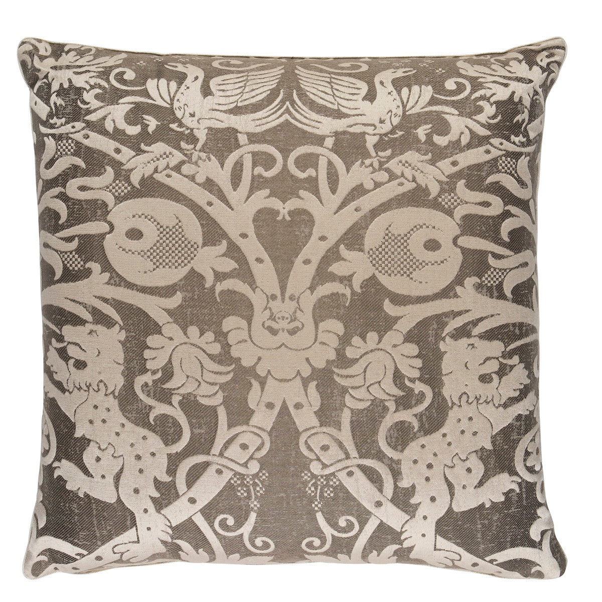 Schumacher Dougal Damask Pillow pillow in Smoke, 22" x 22" - Schumacher Pillow