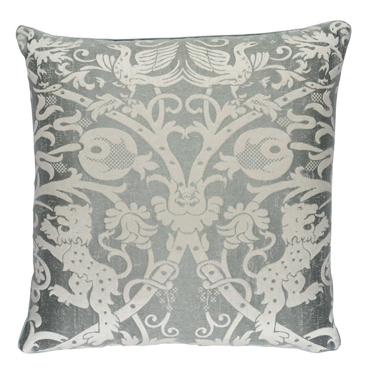 Schumacher Dougal Damask Pillow pillow in Mist, 22" x 22" - Schumacher Pillow