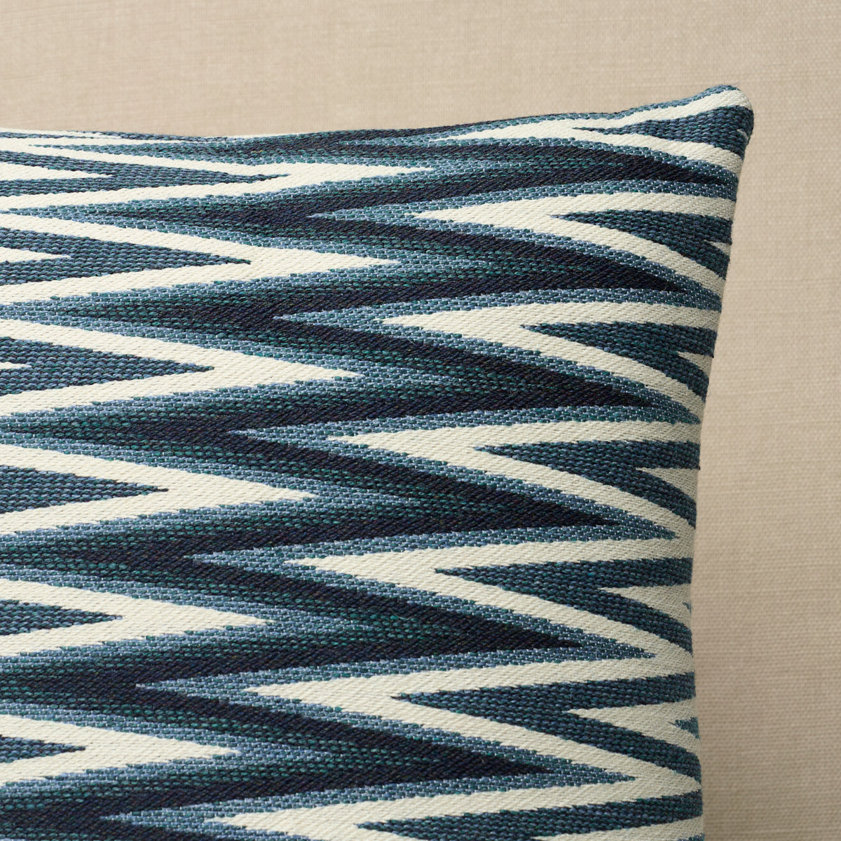 Schumacher Wedge Weave Pillow pillow in Blue, 22" x 22" view 2 - Schumacher Pillow