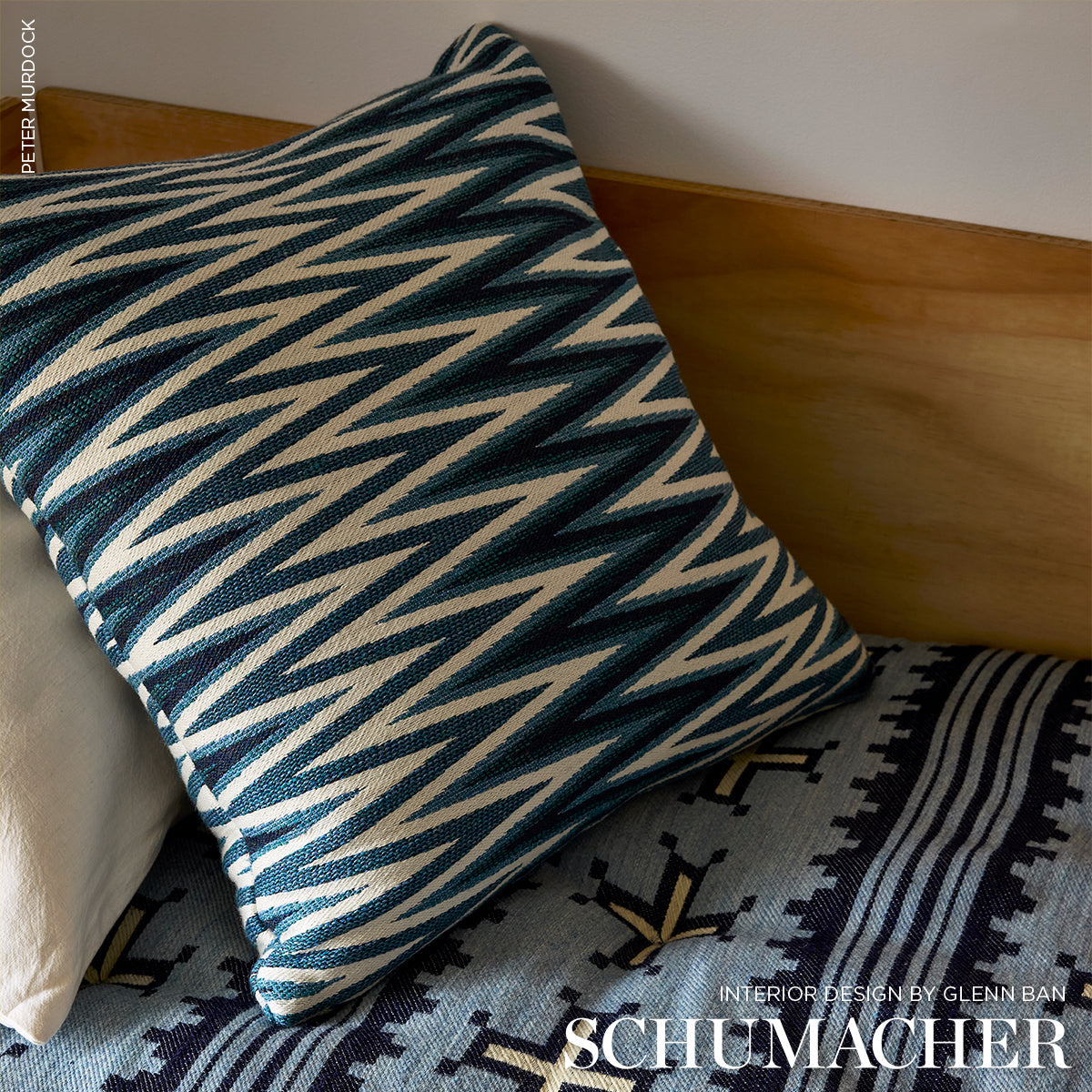 Schumacher Wedge Weave Pillow pillow in Blue, 22" x 22" view 4 - Schumacher Pillow