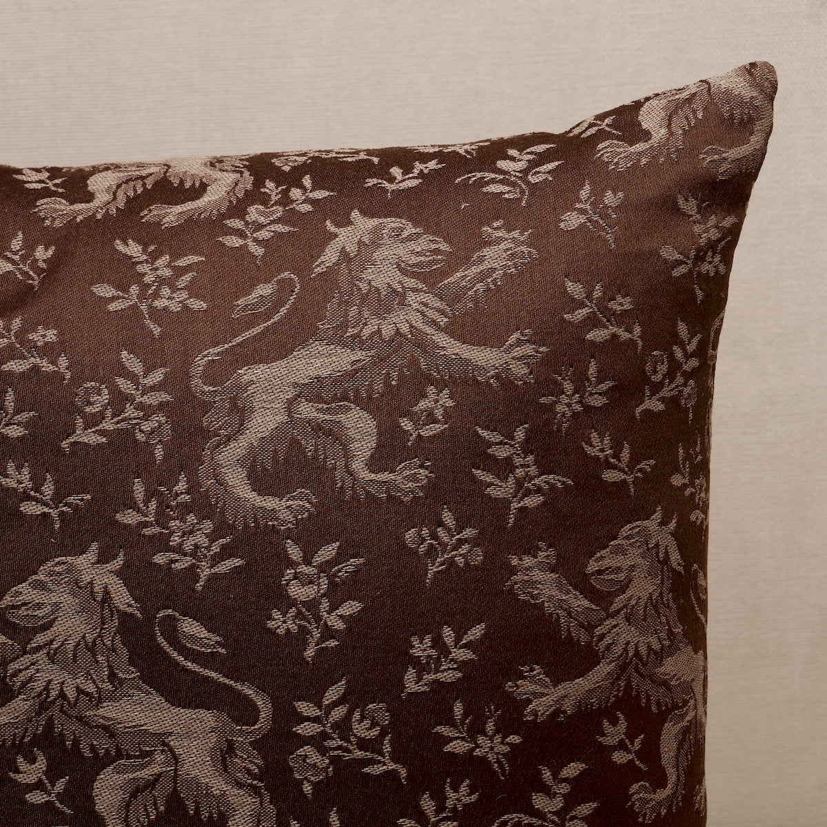 Schumacher Ewan's Beasts Pillow pillow in Brown, 22" x 22" view 2 - Schumacher Pillow