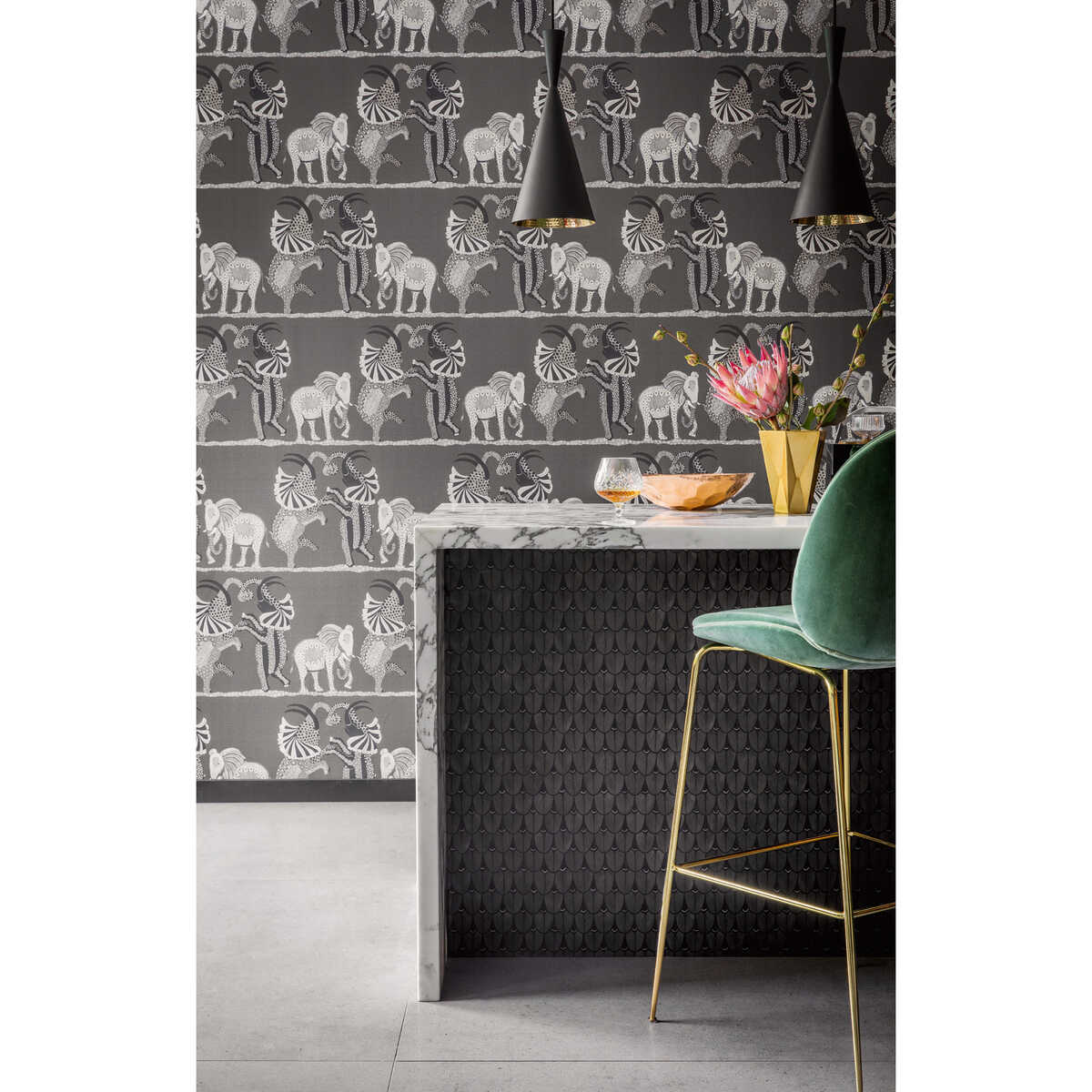 Safari Dance - Charcoal Black & White - COLE & SON Wallpaper