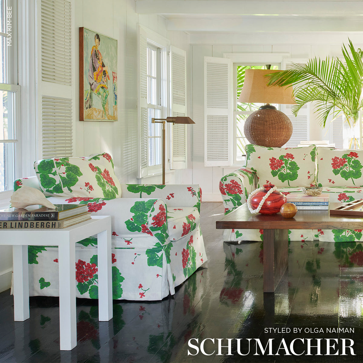 GERANIUM-RED-ON-NATURAL-SCHUMACHER-TL400021 - Schumacher Fabric