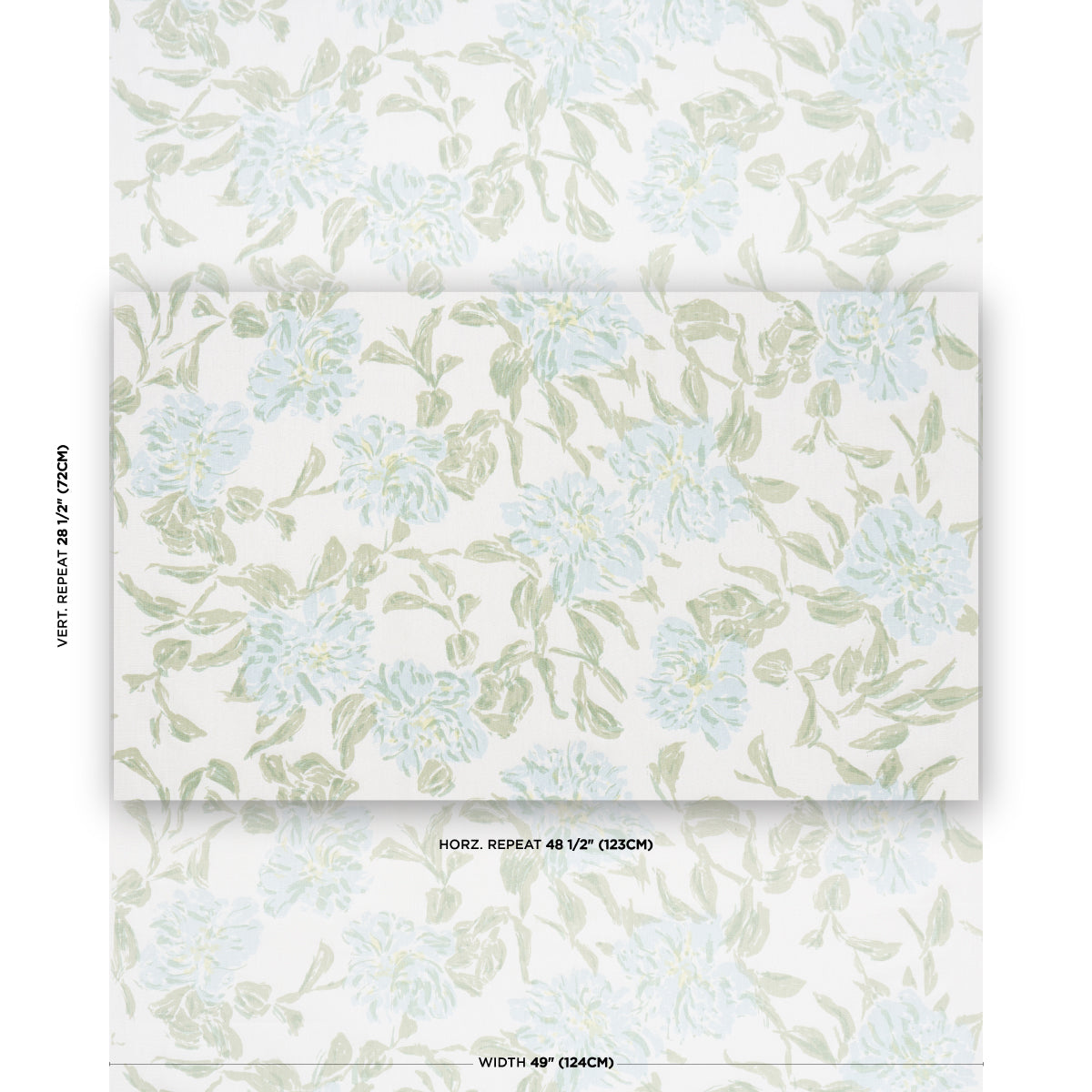 Peony - Green & Soft Blue - Schumacher TL400070 Fabric - Schumacher Fabric