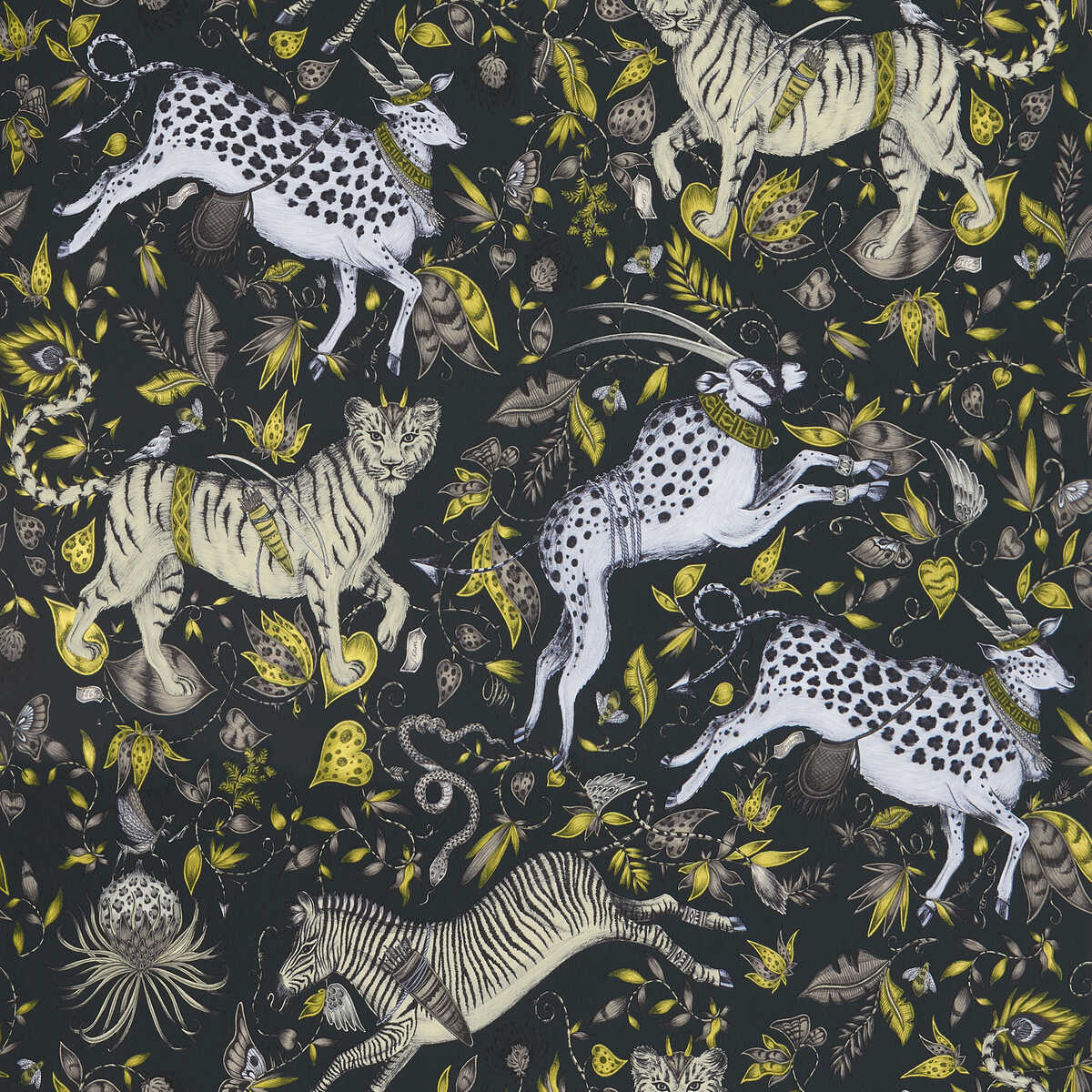 Protea - Charcoal - CLARKE AND CLARKE Wallpaper