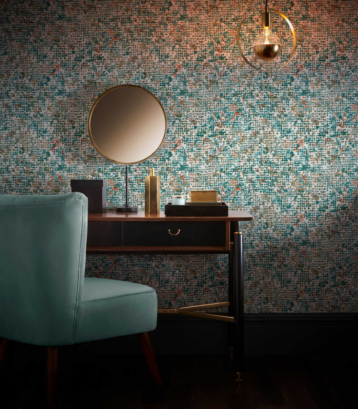 Scintilla - Teal/Spice Wp - CLARKE AND CLARKE Wallpaper