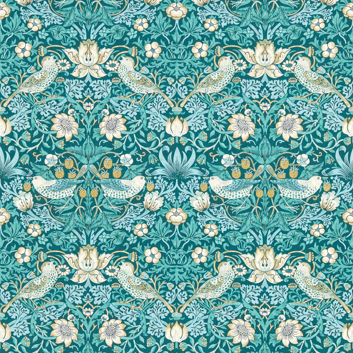 Strawberry Thief - Teal Wp - CLARKE AND CLARKE Wallpaper
