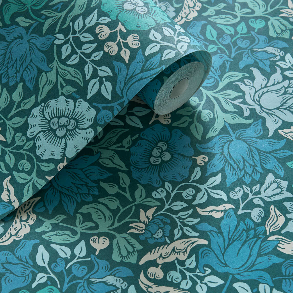 Mallow - Teal Wp - CLARKE AND CLARKE Wallpaper