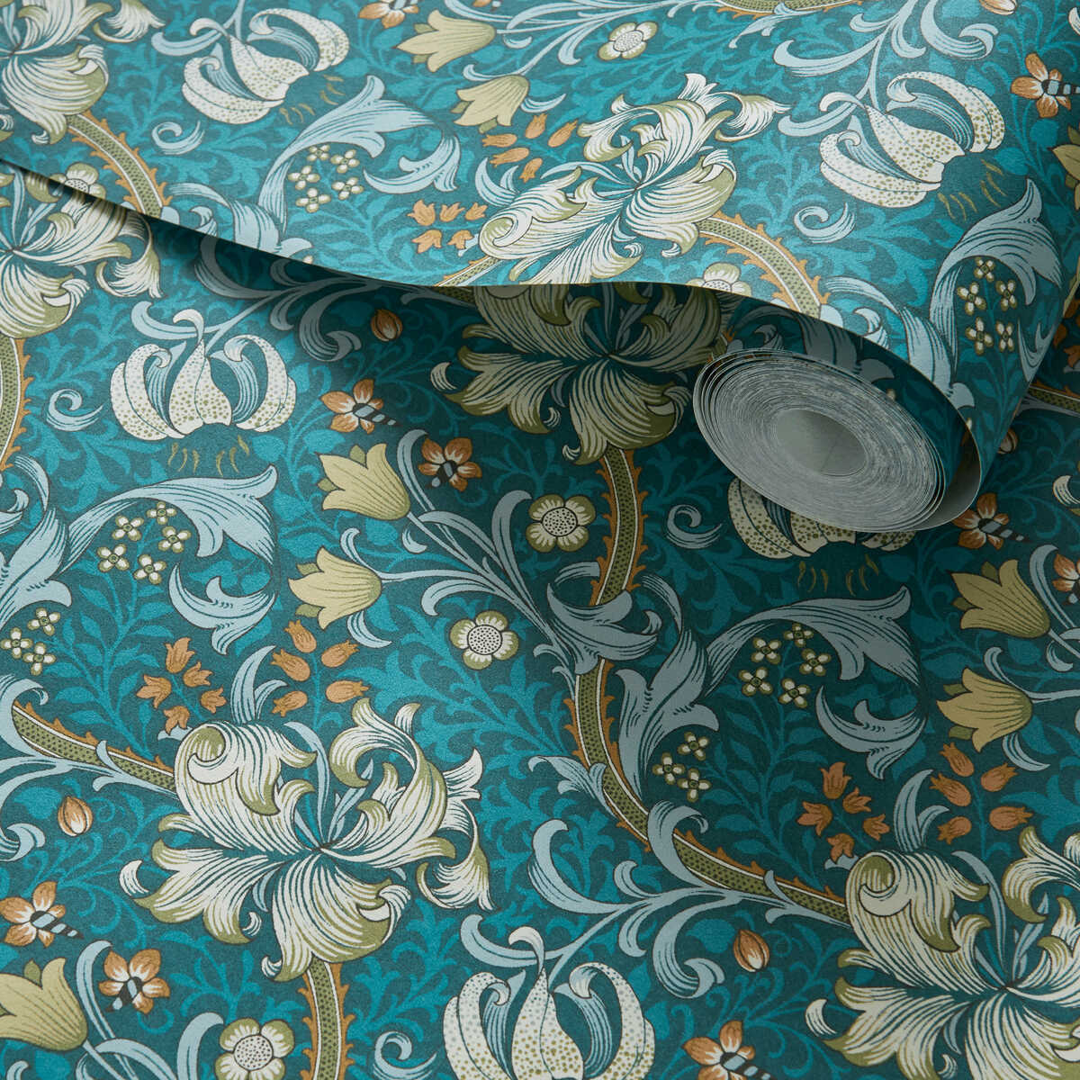 Golden Lily - Teal Wp - CLARKE AND CLARKE Wallpaper
