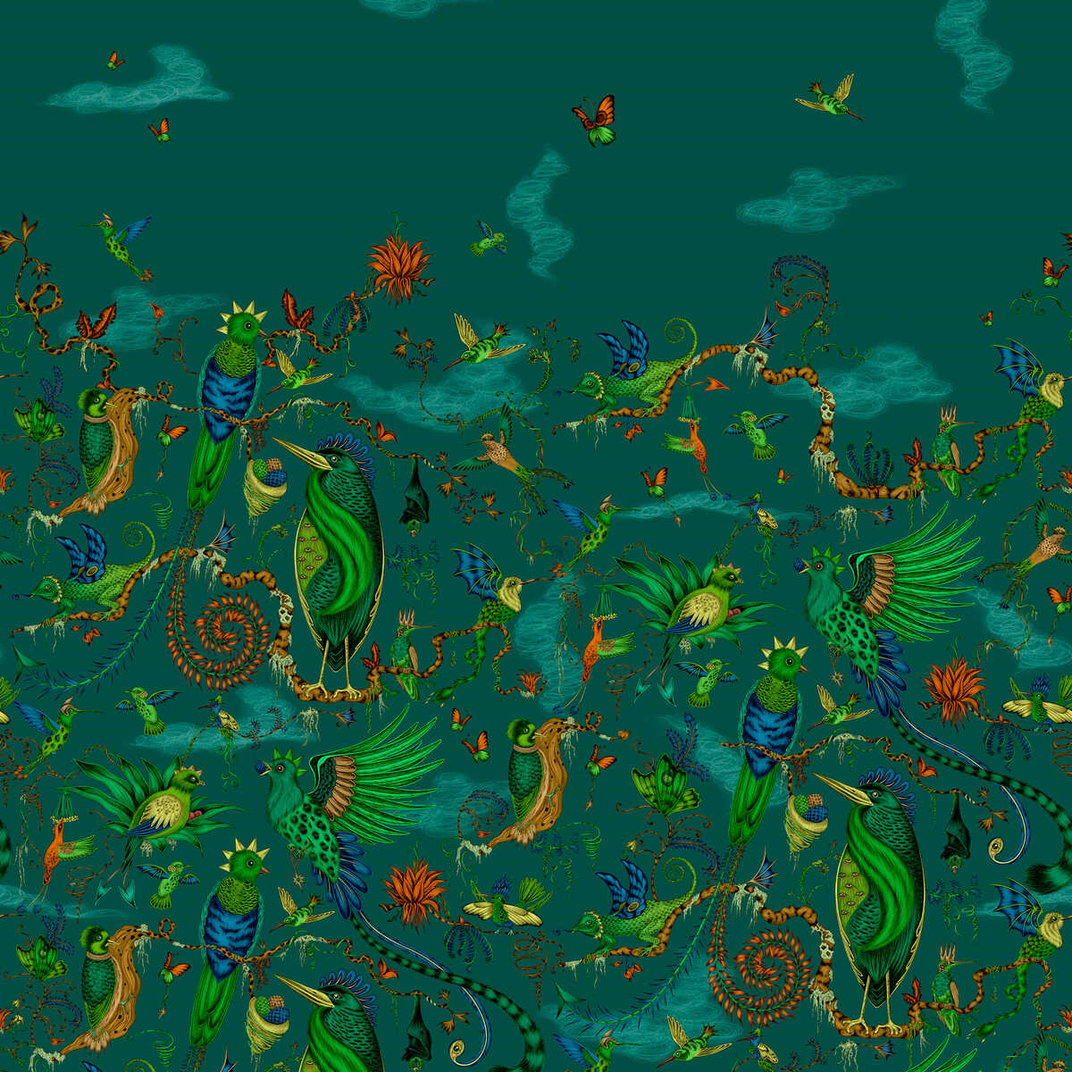Cloud - Forest/Teal Wp - CLARKE AND CLARKE Wallpaper