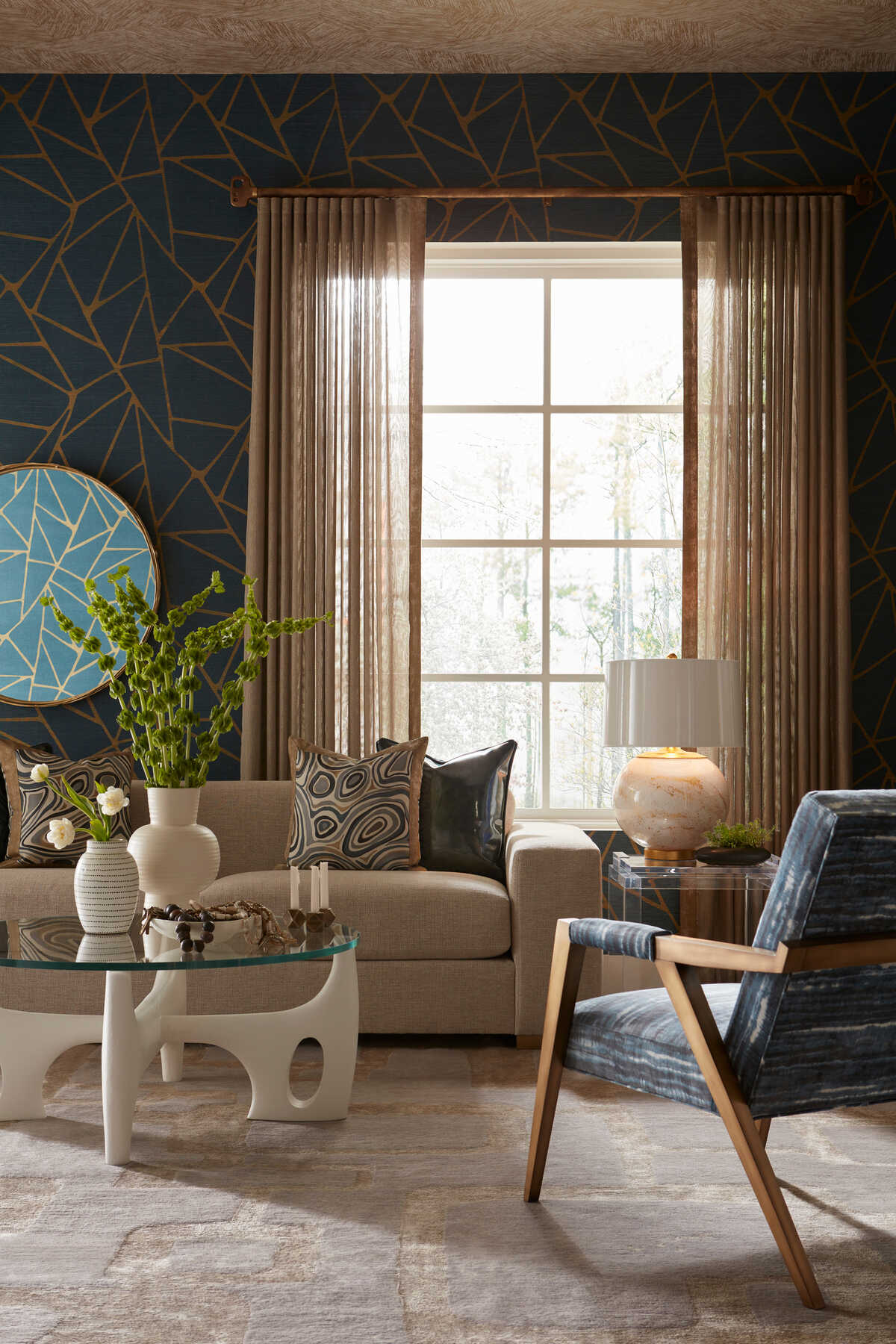 To The Point - Indigo - KRAVET COUTURE Wallpaper