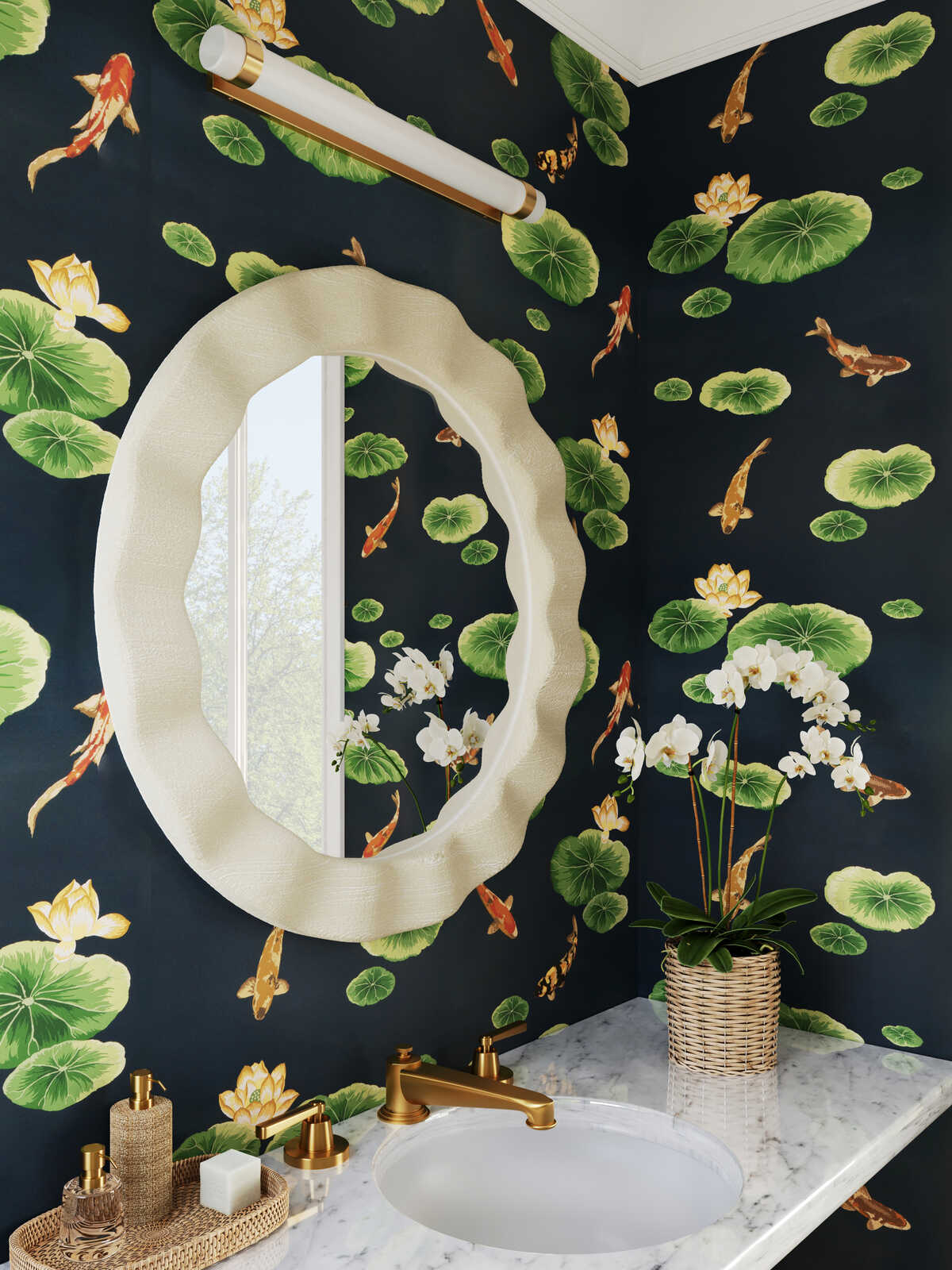 Lotus Pond Wp - Lagoon - KRAVET COUTURE Wallpaper